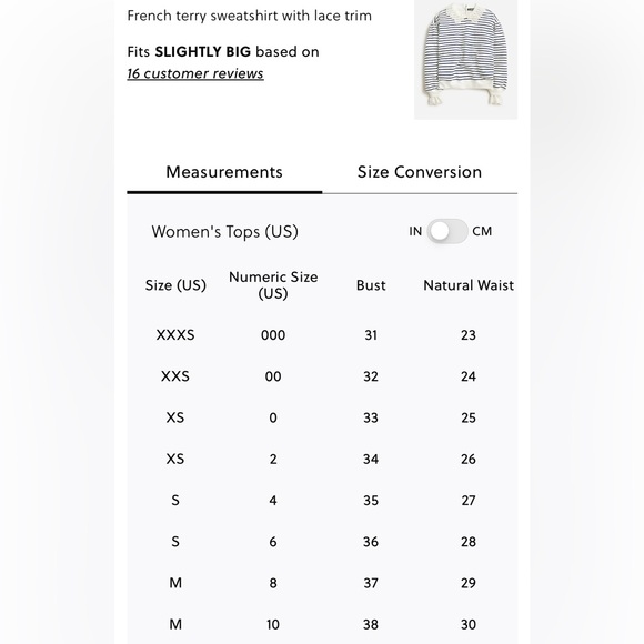 J. CREW French terry sweatshirt with lace trim Size M NWOT $118 BT719 - Picture 6 of 12